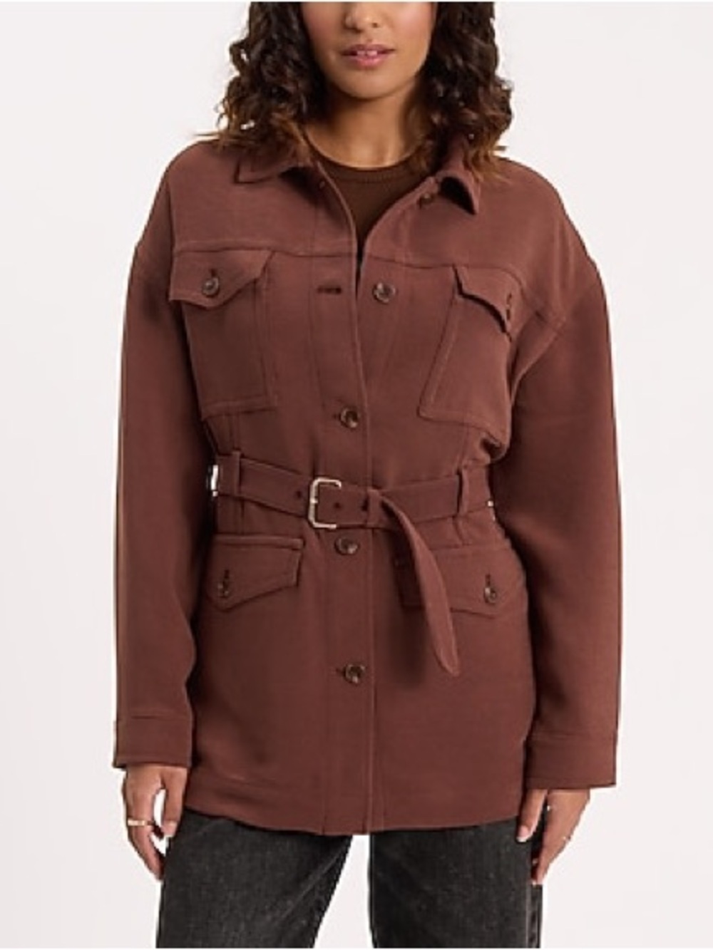 Express Belted Pocket Lightweight Utility Jacket in Brown Size XLarge